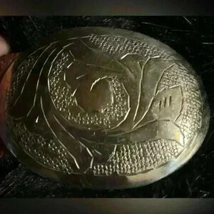 Vintage Handmade Brown Leather Wide Belt Oval